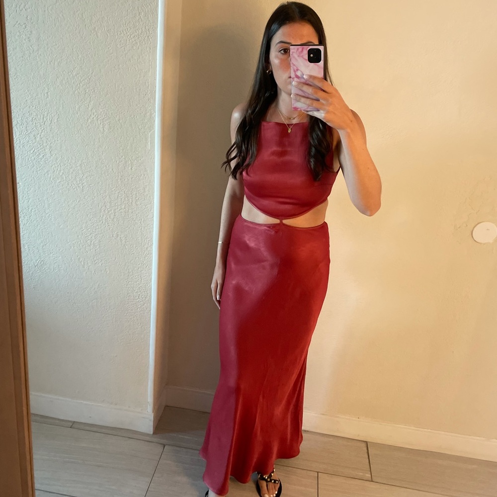Red summer dress with cut outs